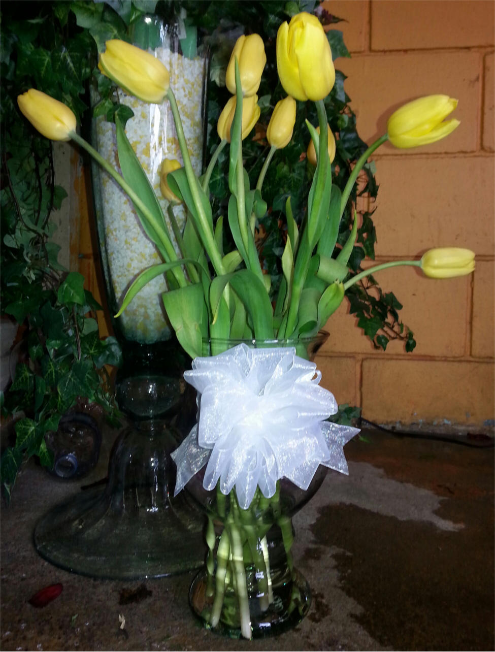 Jarron de vidrio con 10 tulipanes